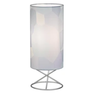 Stolní kovová lampa s šedým textilním stínítkem
