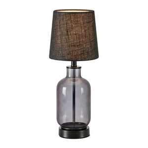 Stolní lampa Costero černá s jutovým stínidlem (43 cm)