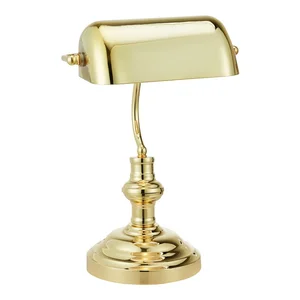 Stolní lampa mosazná se skleněným stínidlem Bankers, 42 cm