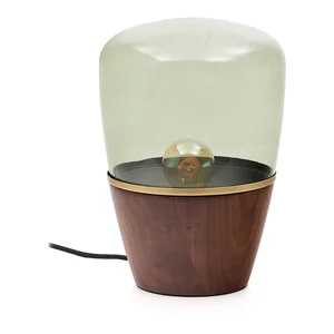 Stolní lampa Silex – zelené skleněné stínidlo a ořechový základ (30 cm)