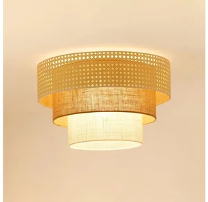 Stropní lampa Cedar Luneta s ratanovým dekorem