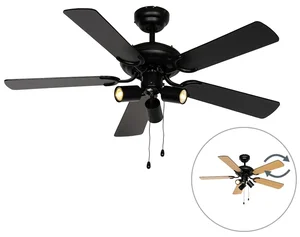 Stropní ventilátor Mistral s černým kovovým a dřevěným designem