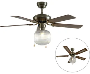 Stropní ventilátor s mosazným kováním a dřevěnými lamelami 107,5 cm