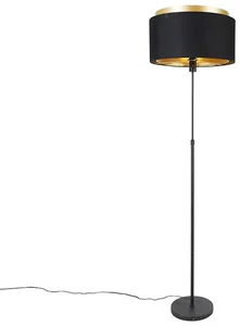 Stylová černá stojací lampa s dvojitým zlatým stínítkem