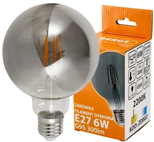 Stylová LED žárovka BERGE G95 E27 - 6W - Filament - Kouřový efekt - Teplé bílé světlo