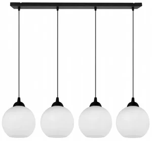 Stylová závěsná svítidla ELIZA - černá lišta se čtyřmi bílými skleněnými stínidly, 4x60W, E27