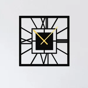 Stylové Nástěnné Hodiny SQUARE - Černé s Zlatými Ručičkami (35x35)