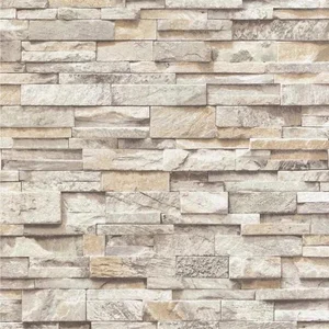 Stylové světle hnědé papírové tapety s kamenným vzhledem - P+S International, 10,05 m x 0,53 m