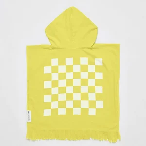 Sunnylife Checkerboard – žlutá dětská plážová osuška s kapucí (3–6 let)