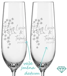 Svatební skleničky na sekt Motýlci s krystaly