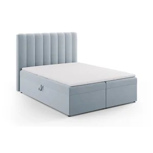 Světle modrá boxspring postel Gina 160x200 s úložným prostorem