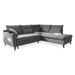 Světlě šedá sametová rozkládací rohová pohovka Miuform Stylish Stan L pravý roh