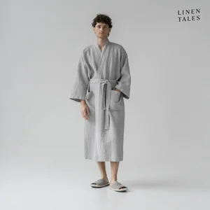 Světle šedý župan Honeycomb L/XL Linen Tales