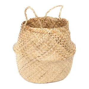 Světlý úložný koš z mořské trávy Compactor Ø36 cm