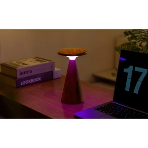 Sylva LED stolní lampa, tmavě přírodní s dřevěným stínidlem, výška 21 cm