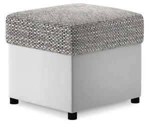 Taburet STRIATA 46×46 cm – šedá látka a bílá ekokože