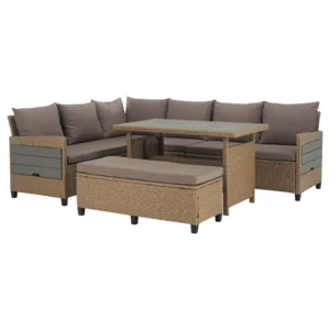 TAGULA Zahradní ratanový set – světle hnědá/šedá