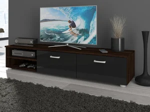Televizní stolek FARGONA – dub sonoma tmavý / černý lesk