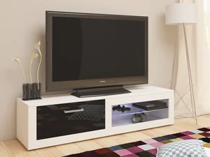 Televizní stolek MOLTENO NEW, bílý/černý lesk