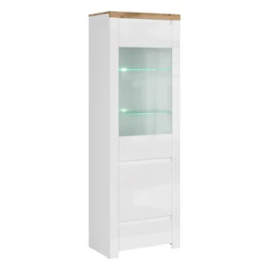 Tempo Kondela Vitrína VILGO 2D2W – bílý lesk/dub Wotan