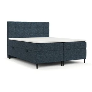 Tmavě modrá boxspring postel s úložným prostorem 200x200 cm