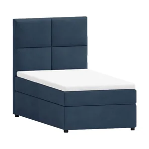 Tmavě modrá čalouněná jednolůžková postel Lena 80x200 cm s úložným prostorem