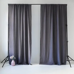 Tmavě šedý lněný závěs Linen Tales Night Time 275x140 cm