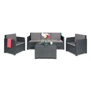 Tmavě šedý plastový lounge set pro 5 osob