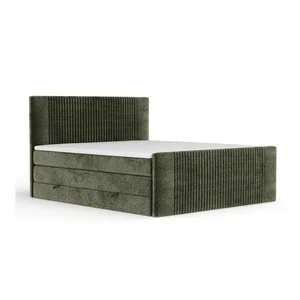 Tmavě zelená boxspring postel Bergamo 200x200 cm s úložným prostorem