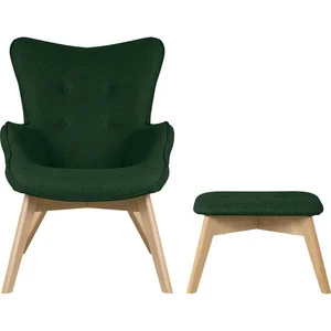 Tmavě zelené křeslo Niko s podnožkou Ropez