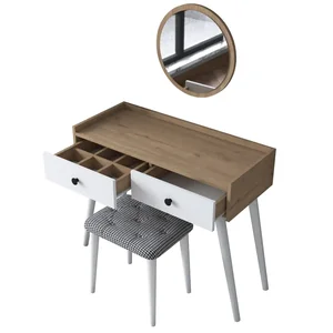 Toaletní stolek MAGENTA s taburetkou – bílá a ořech