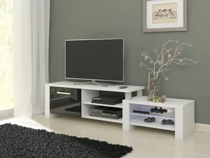 TV stolek MOLONG, bílý/černý lesk, 5 let záruka