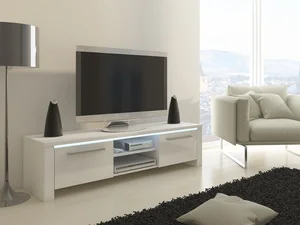 TV stolek ZARKENT – bílý lesk, 160 cm, 5 let záruky