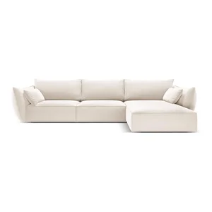 Vanda Béžová sametová rohová pohovka s lenoškou