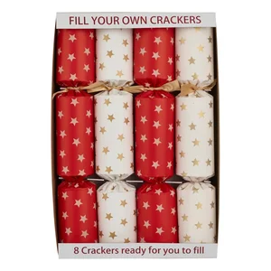 Vánoční crackery Cream & Red Stars – 8 ks