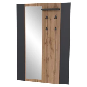 Věšákový panel se zrcadlem AMONI dub wotan/černá
