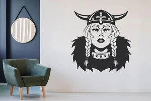 Vikingská žena samolepka na zeď 50x48 cm černá