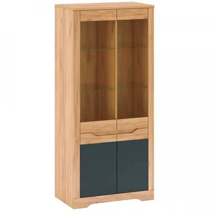 Vitrína FIDEL H – dub zlatý/grafit šedá