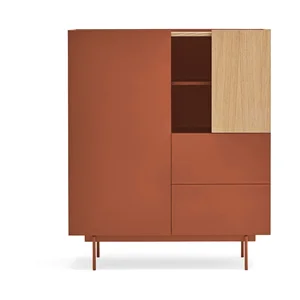 Vysoká dubová komoda s cihlovo-přírodním dekorem 100x120 cm