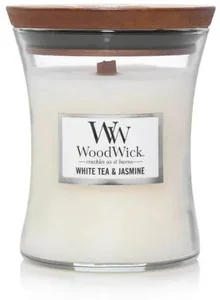 WoodWick vonná svíčka s dřevěným knotem White Tea & Jasmine 275g