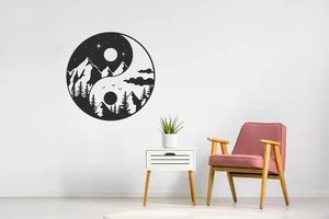 Yin a Yang – Den a Noc Samolepka na Zeď 50x50 cm Černá