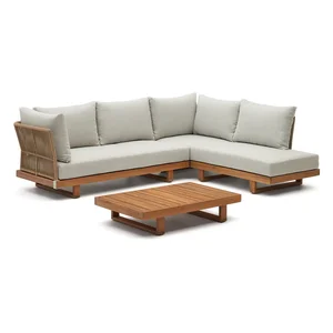 Zahradní lounge set z masivu akácie pro 5 osob, krémově-přírodní provedení