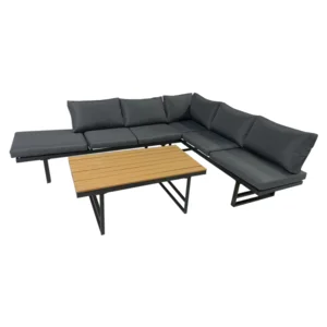 Zahradní set ILARIA – černá / tmavě šedá / přírodní