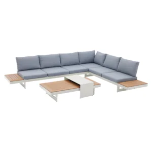 Zahradní set ZOTIKO – hliník, polywood, bílá/šedá/dub