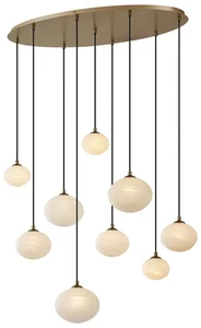 Závěsné svítidlo Art Deco Zlaté s Opálovým Sklem 9-ramenné