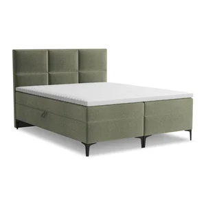 Zelená boxspring postel 140x200 cm Pakalana Makamii s úložným prostorem