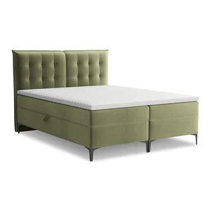 Zelená boxspring postel 160x200 cm s úložným prostorem Mikana Makamii