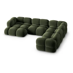 Zelená rohová pohovka Loretto – samet, U-tvar, Cosmopolitan Design