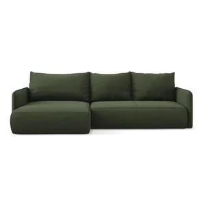 Zelená rohová sedačka Nanea s rozkladem a úložným prostorem – levý roh