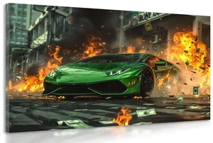 Zelené Lamborghini Huracán – Umělecký obraz do interiéru